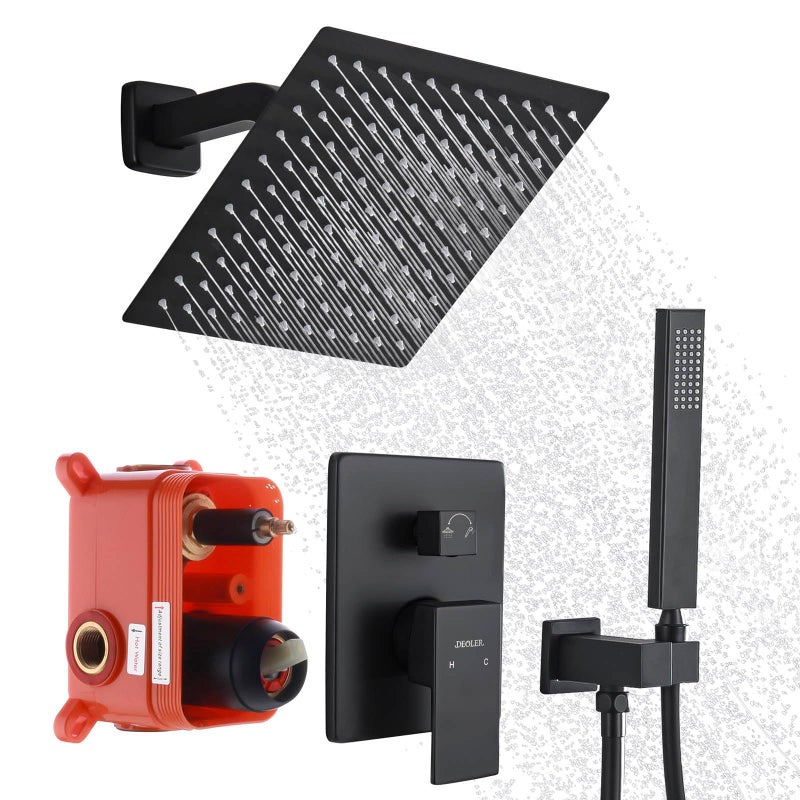 DEOLER Shower System with Handheld Shower, Rainfall Shower Faucet Set with 10 Inch Shower Head and Handheld Wall Mounted Bathroom Shower System Faucet Set Rough-in Valve and Trim Kit, Matte Black - Image 1